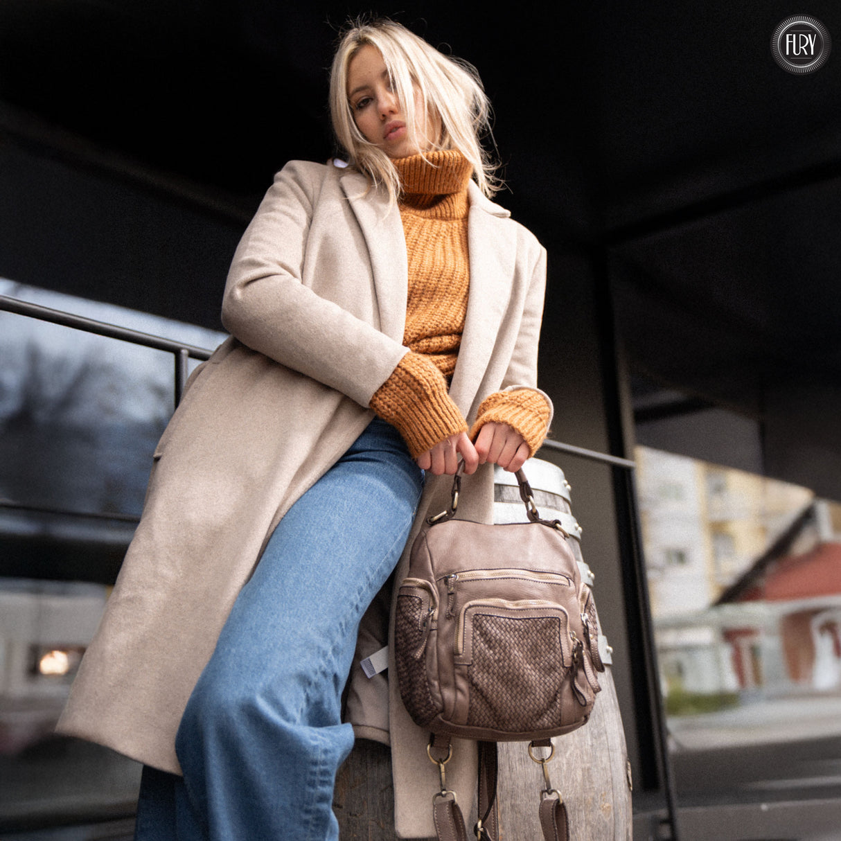 Zainetto a borsa Volterra in pelle intrecciata